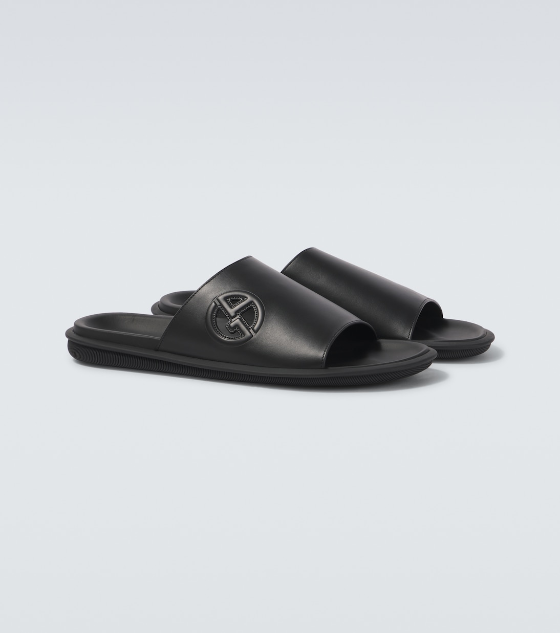 Logo embossed leather slides | Giorgio Armani