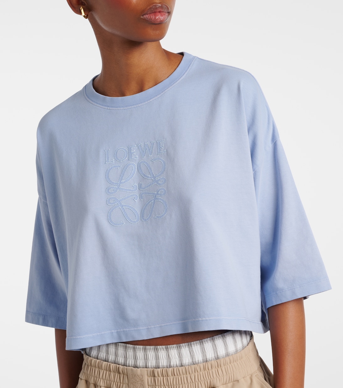 Camiseta de algodón cropped con anagrama | Loewe