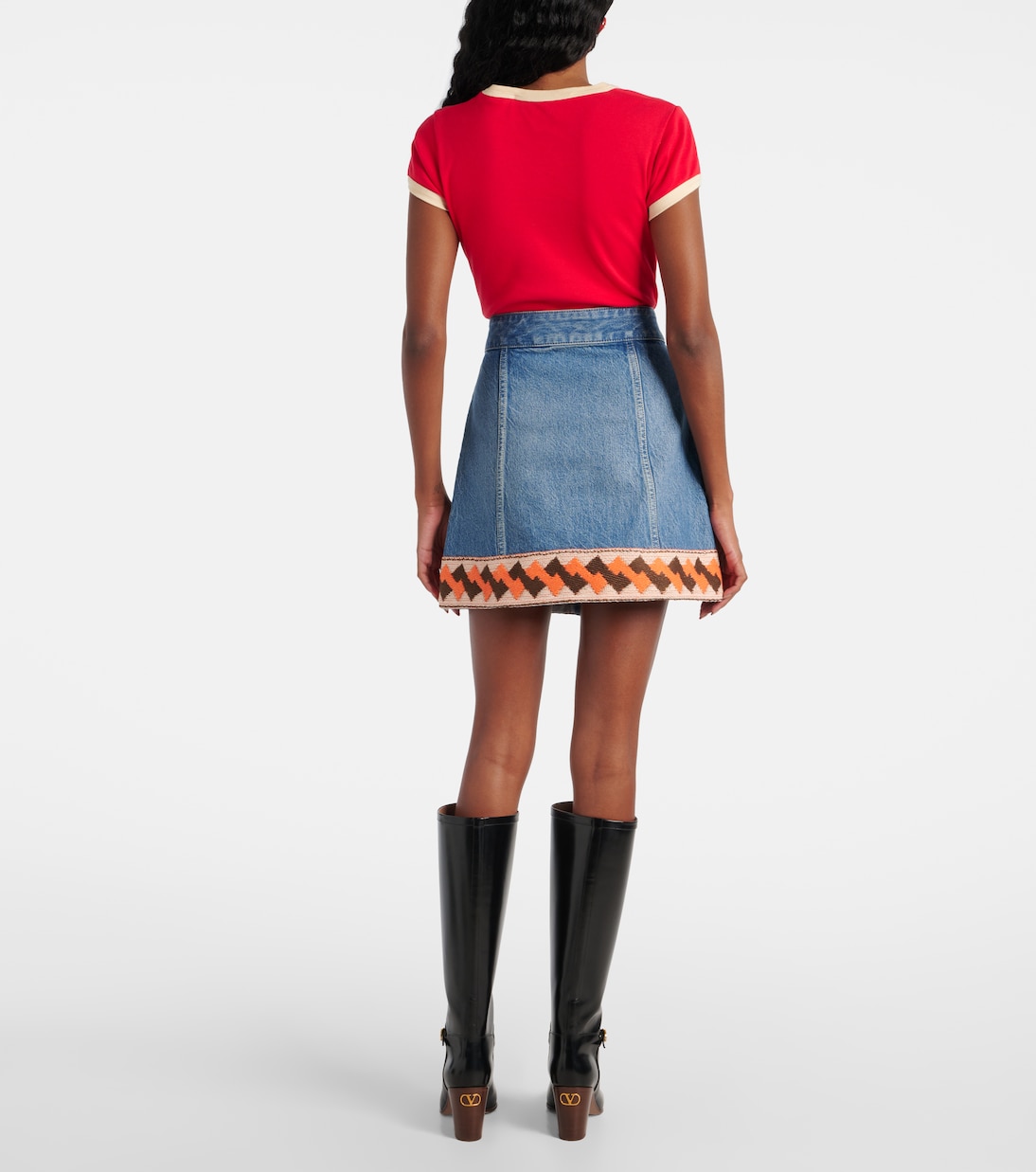 Mini-jupe en jean et jacquard | Valentino