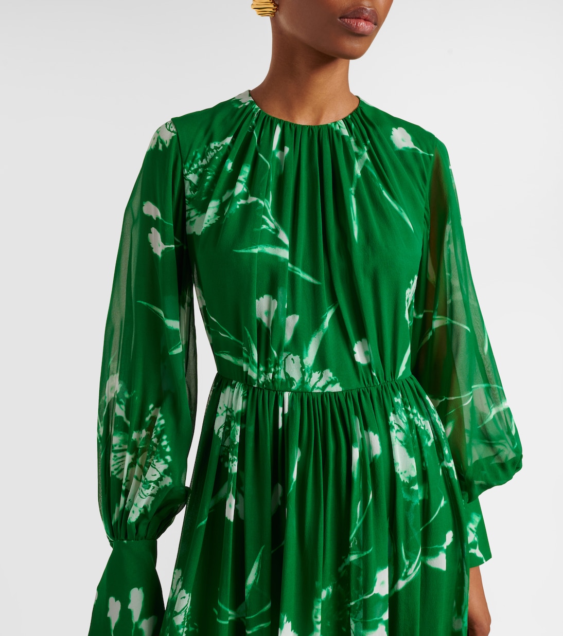 Abito lungo in voile di seta con stampa floreale | Erdem