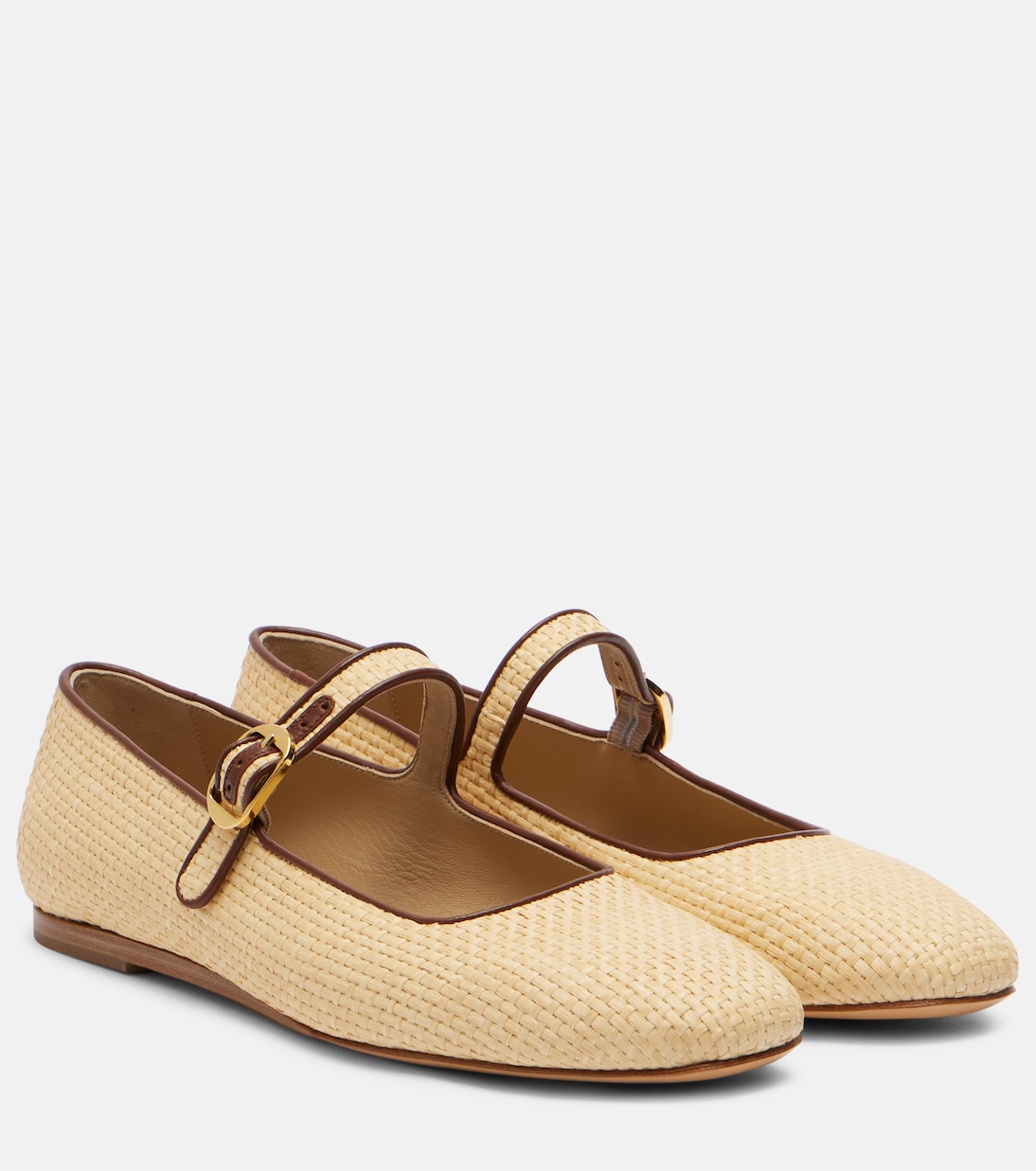 Leather-trimmed raffia Mary Jane flats | Le Monde Béryl