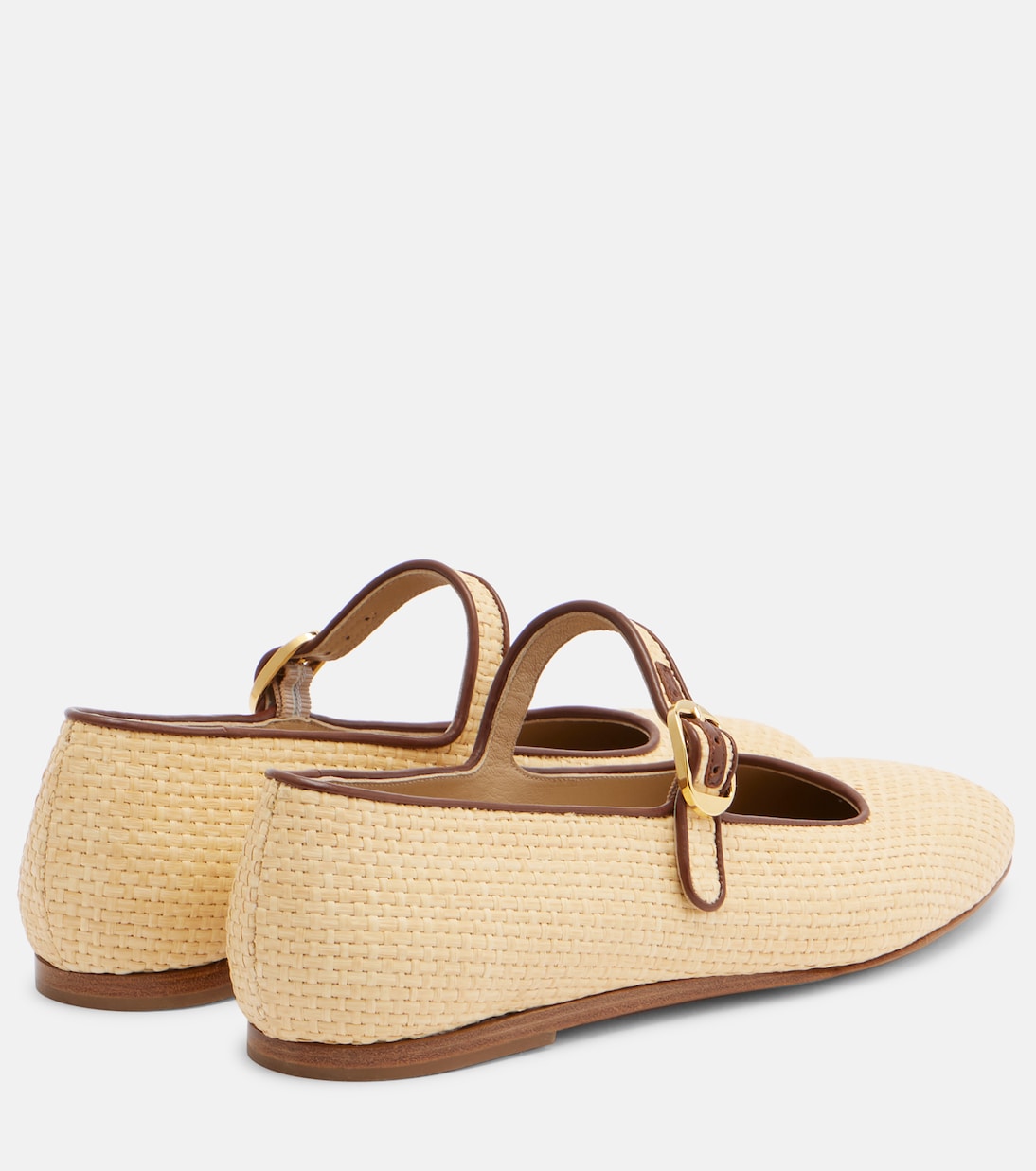 Leather-trimmed raffia Mary Jane flats | Le Monde Béryl