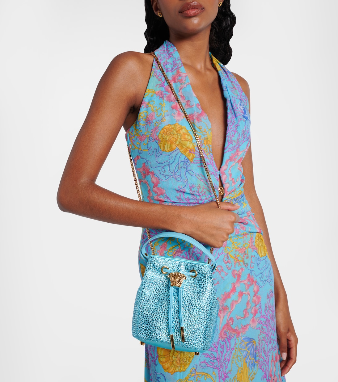 Bucket-Bag La Medusa Medium mit Kristallen | Versace