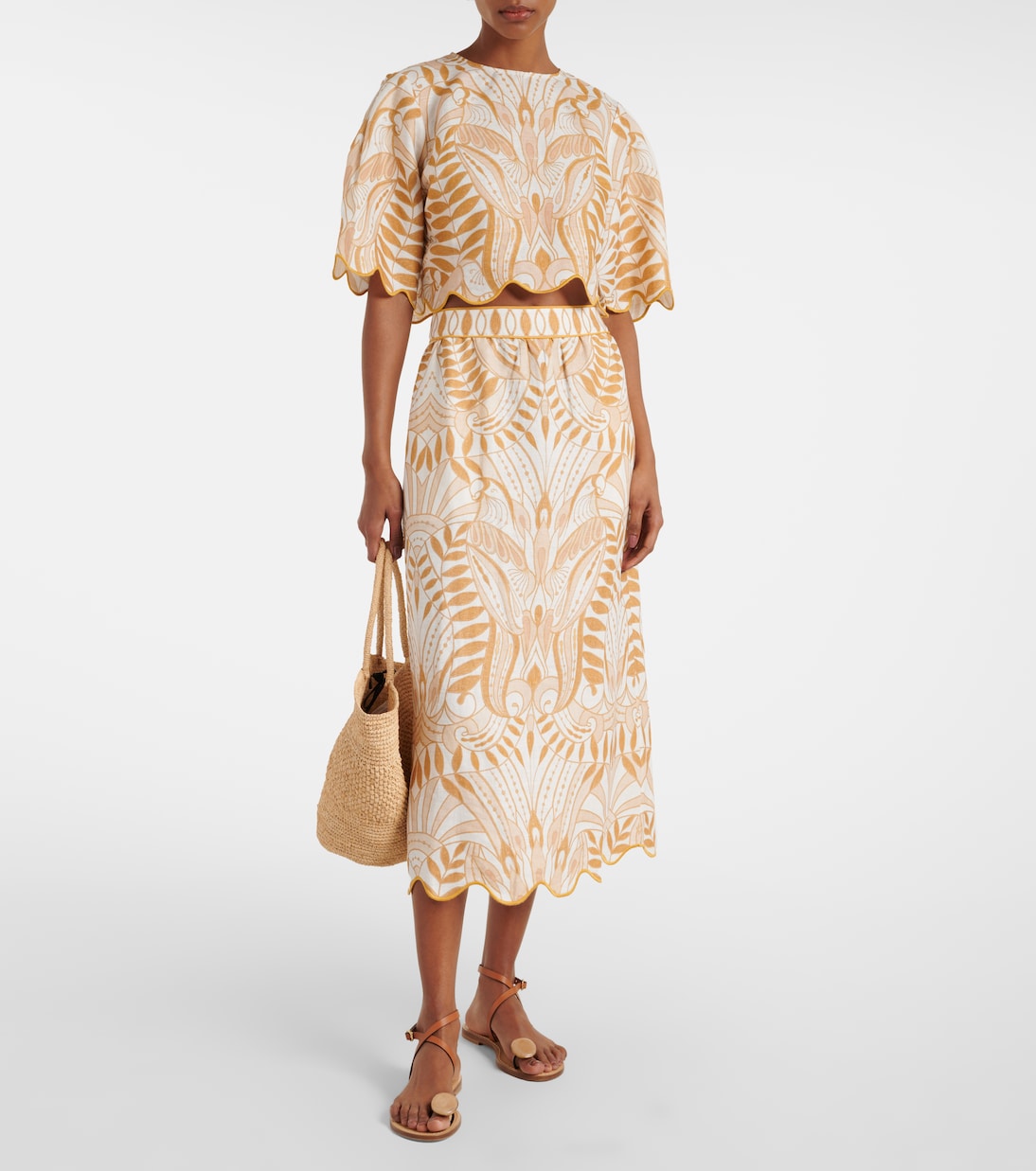 Falda midi de lino estampado | Farm Rio