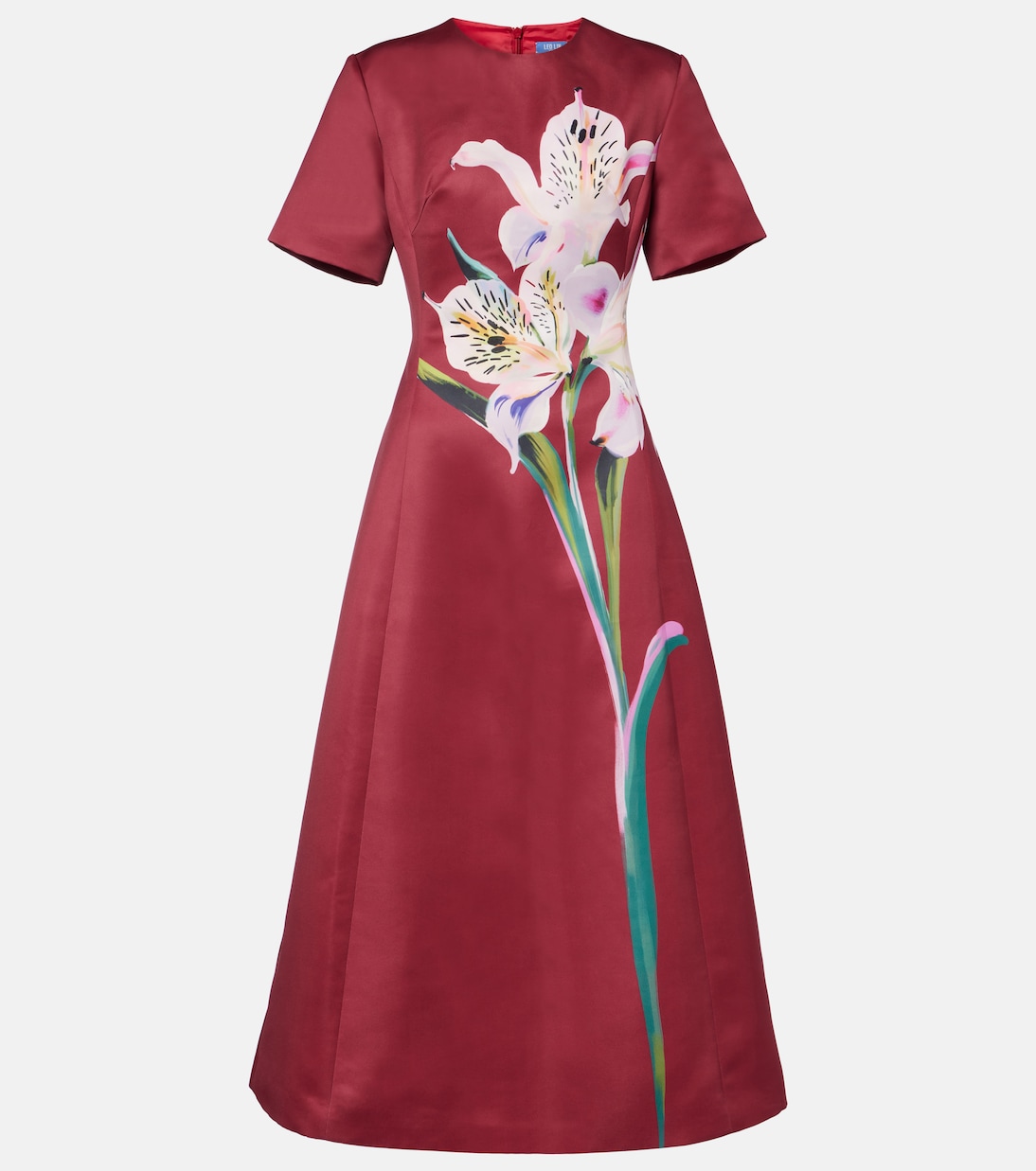 Robe midi Caroline en satin à fleurs | Leo Lin