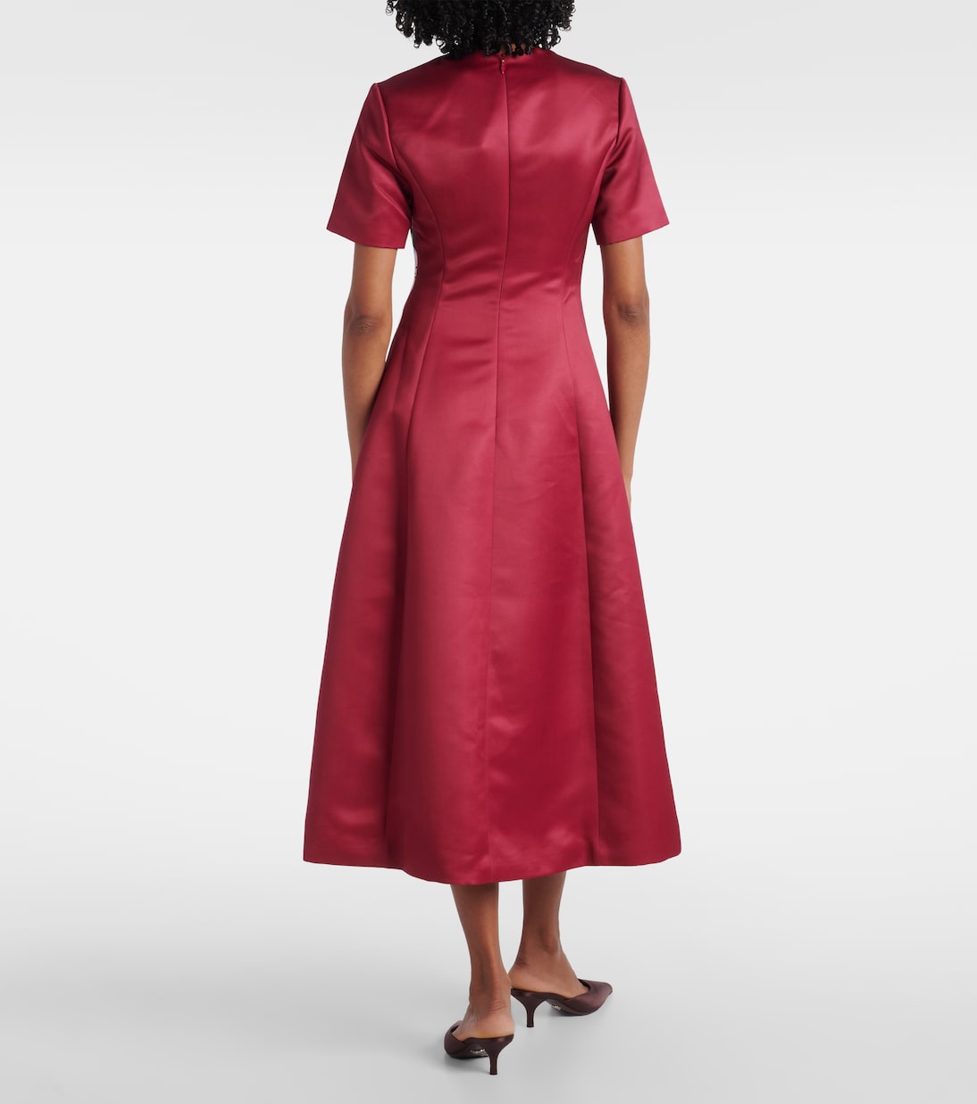 Robe midi Caroline en satin à fleurs | Leo Lin