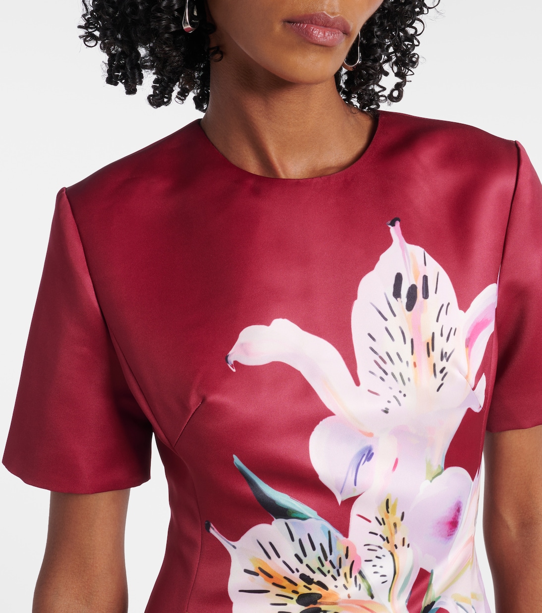 Robe midi Caroline en satin à fleurs | Leo Lin