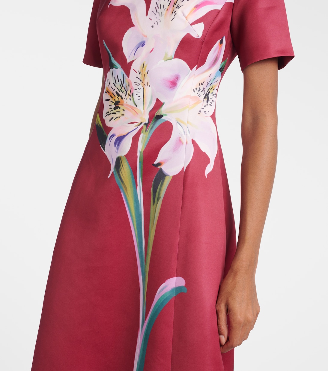 Robe midi Caroline en satin à fleurs | Leo Lin
