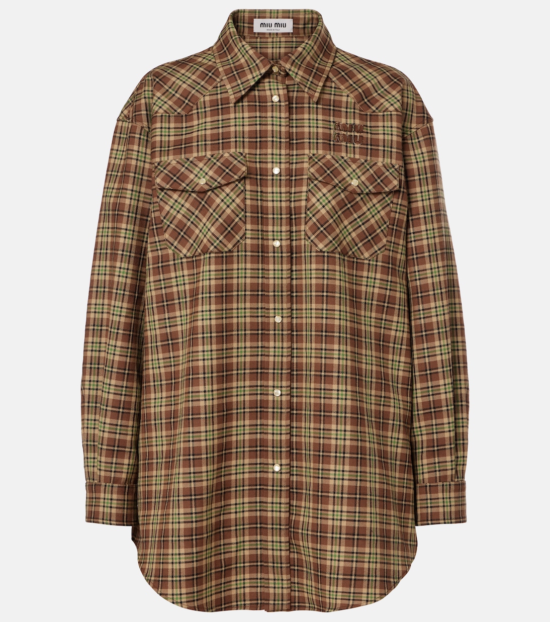 Camisa oversize de lana virgen a cuadros  | Miu Miu