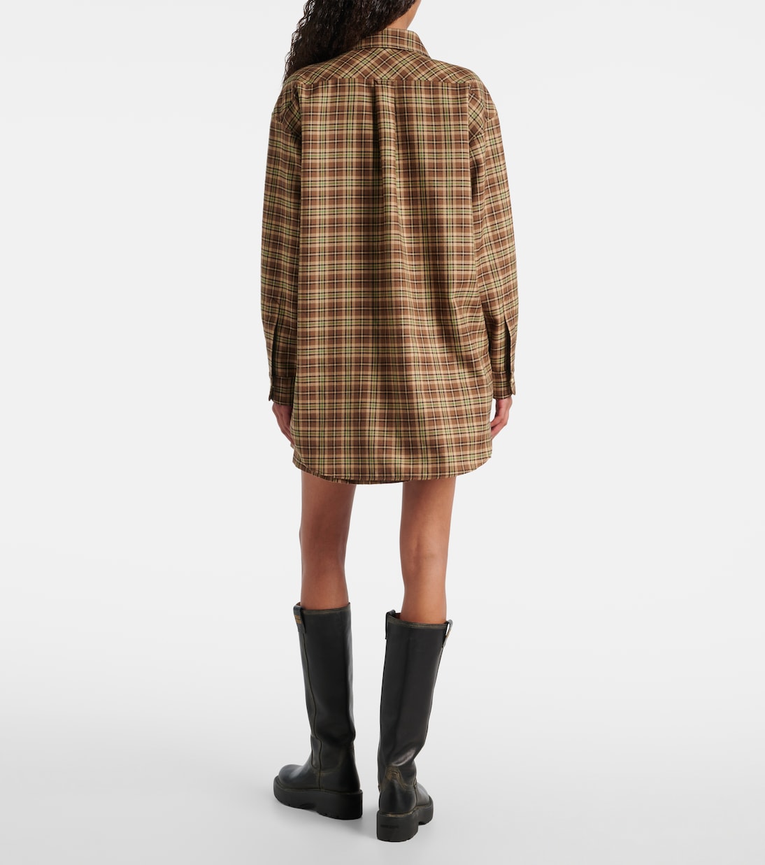Camisa oversize de lana virgen a cuadros  | Miu Miu