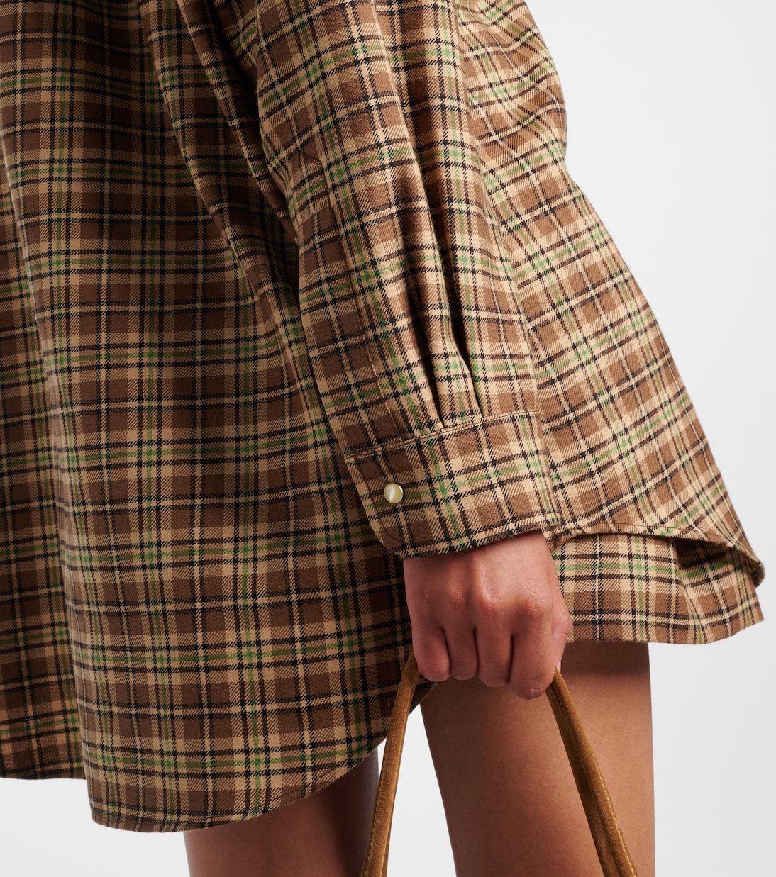 Camisa oversize de lana virgen a cuadros  | Miu Miu