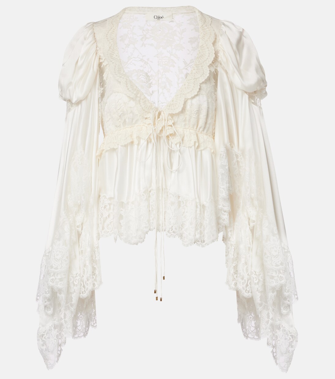 Lace-trimmed silk satin top | Chloé