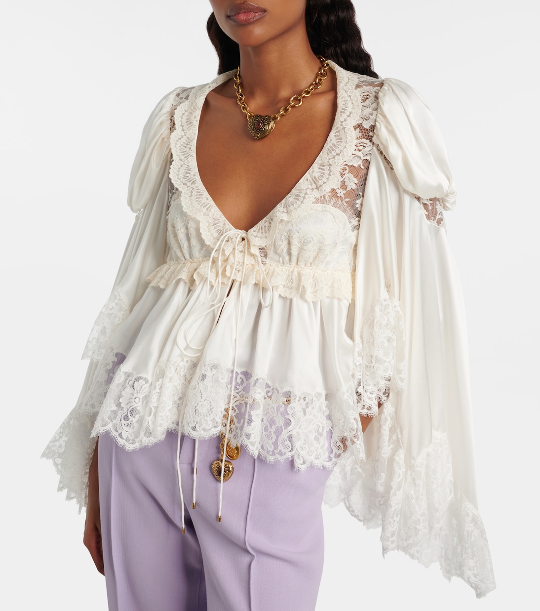 Lace-trimmed silk satin top | Chloé
