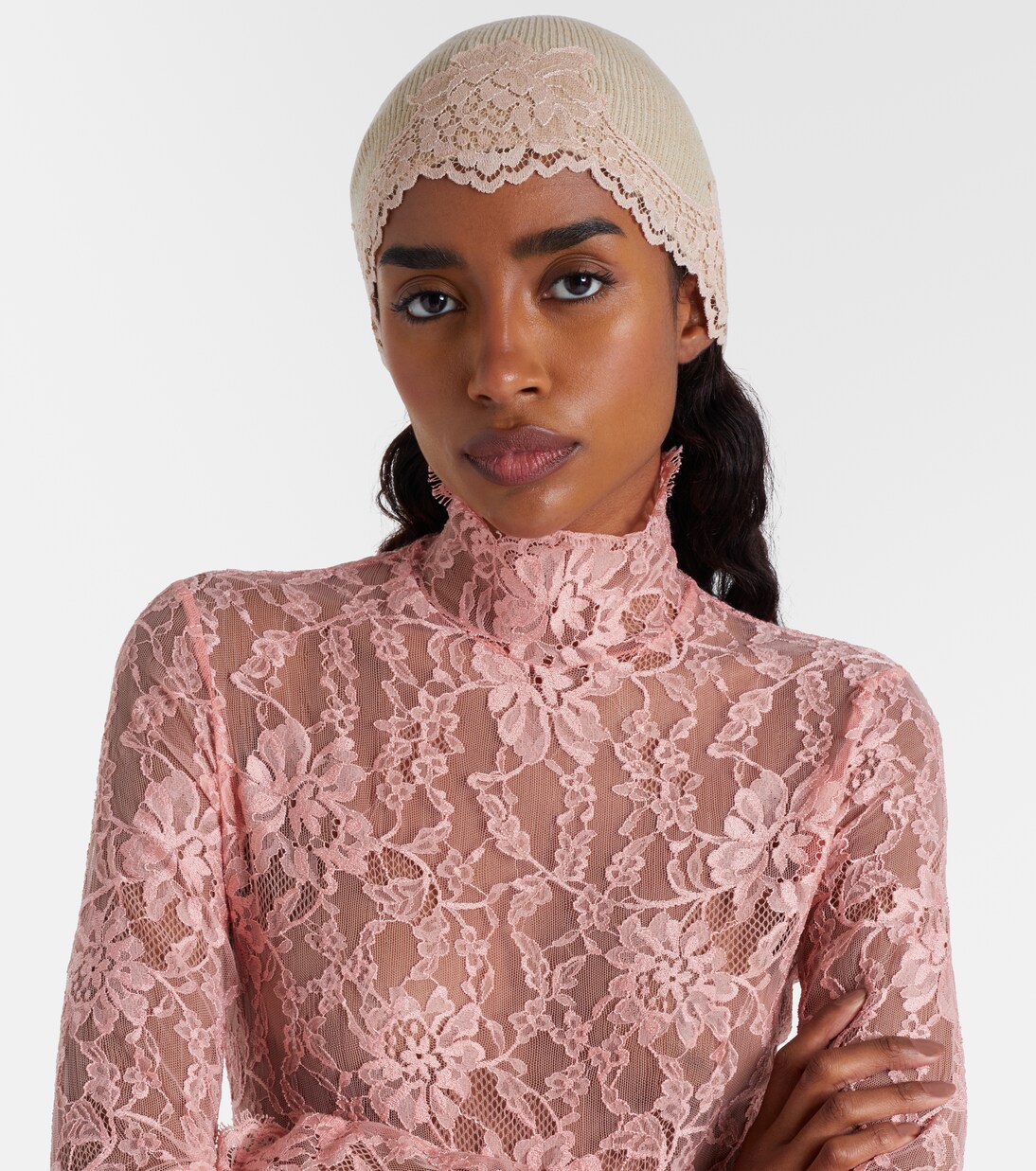 Fascia per capelli in cashmere con pizzo | Valentino