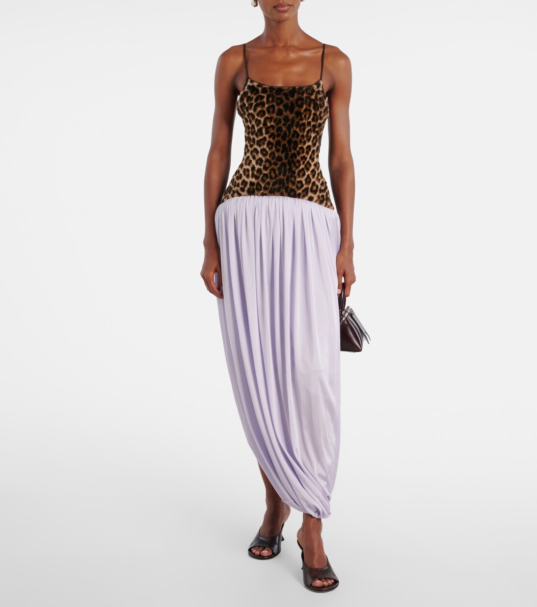 Bedrucktes Maxikleid mit Leder | Jacques Wei