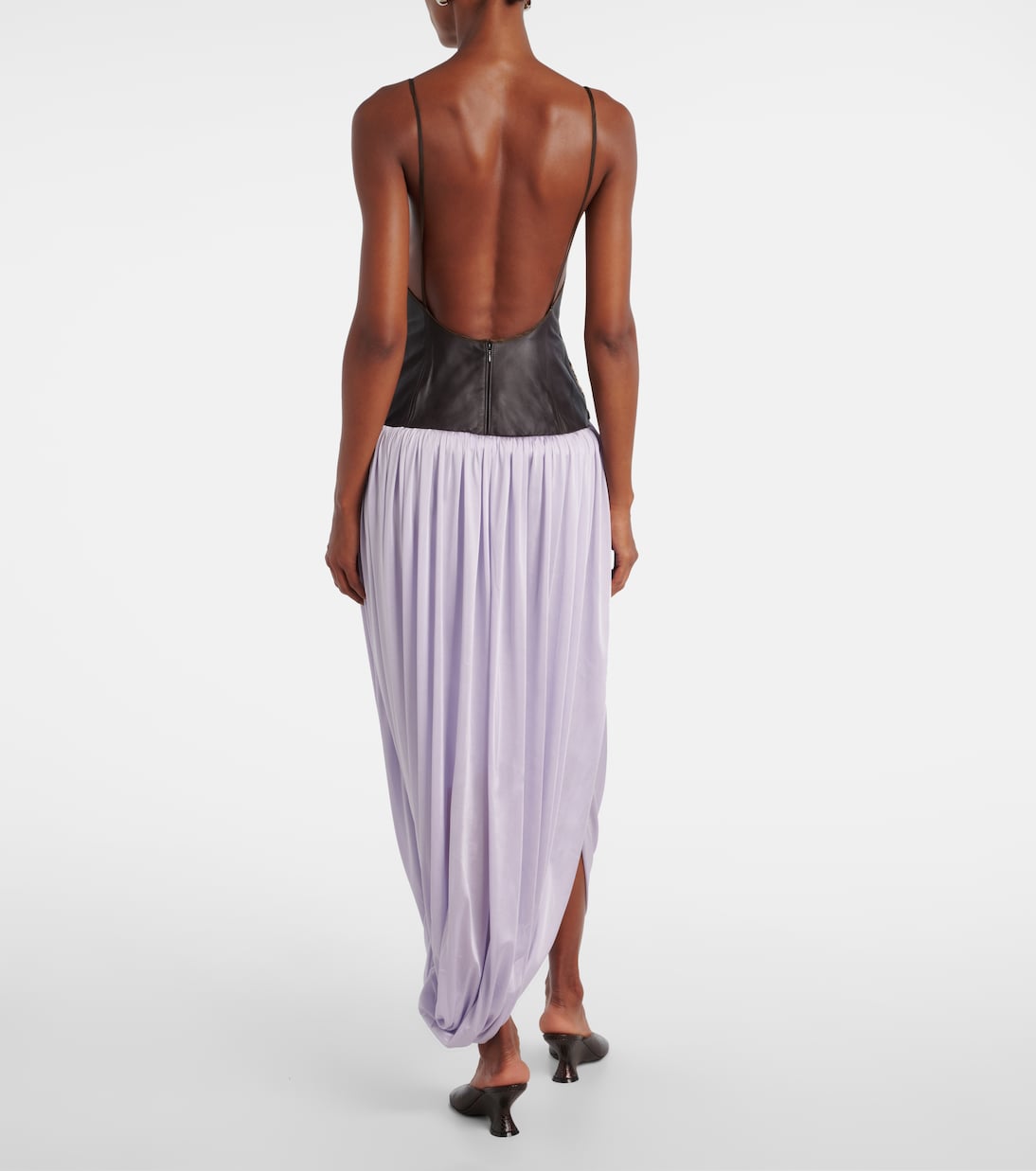 Bedrucktes Maxikleid mit Leder | Jacques Wei