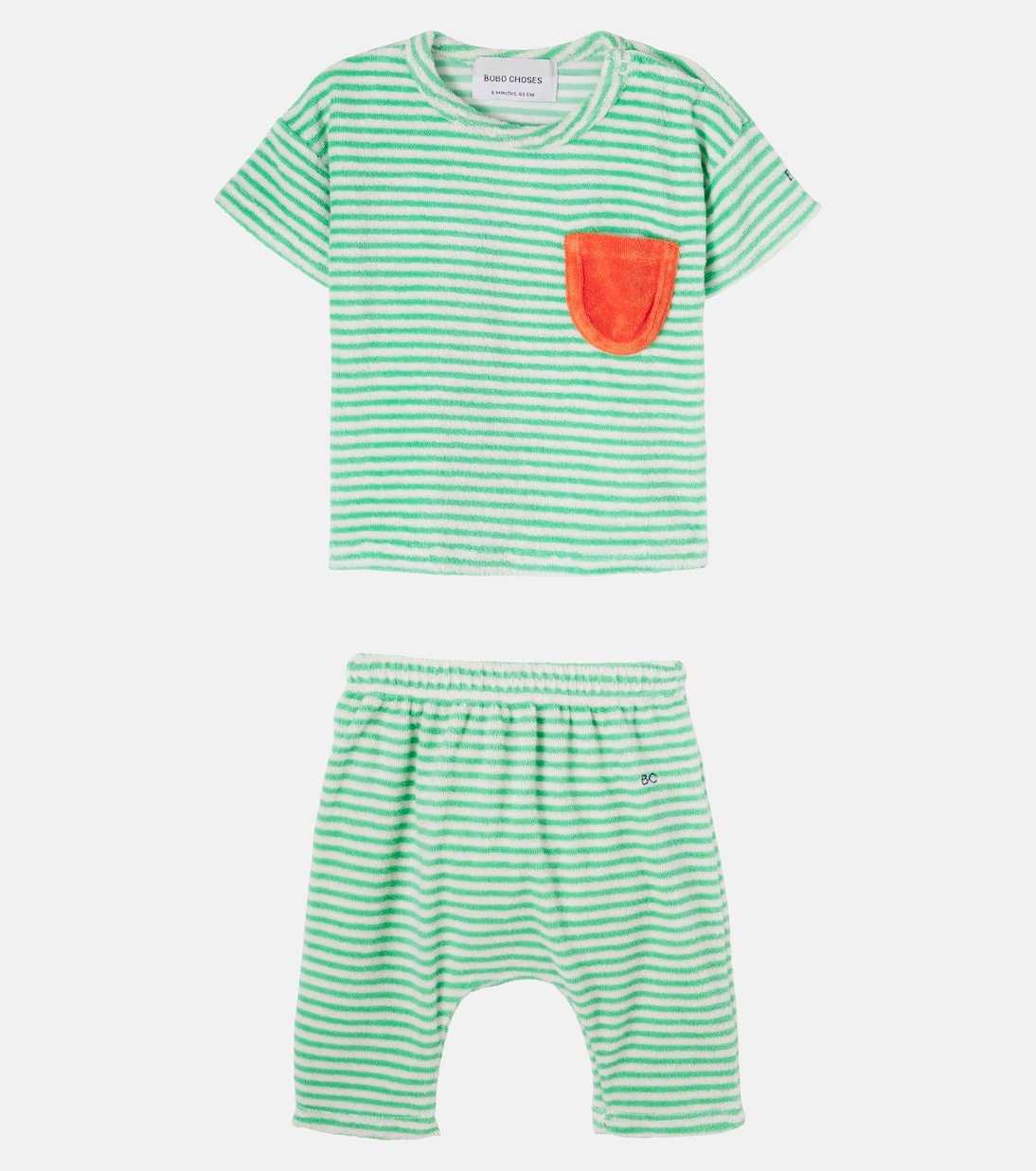 Baby Green Stripes cotton-blend T-shirt and pants set | Bobo Choses