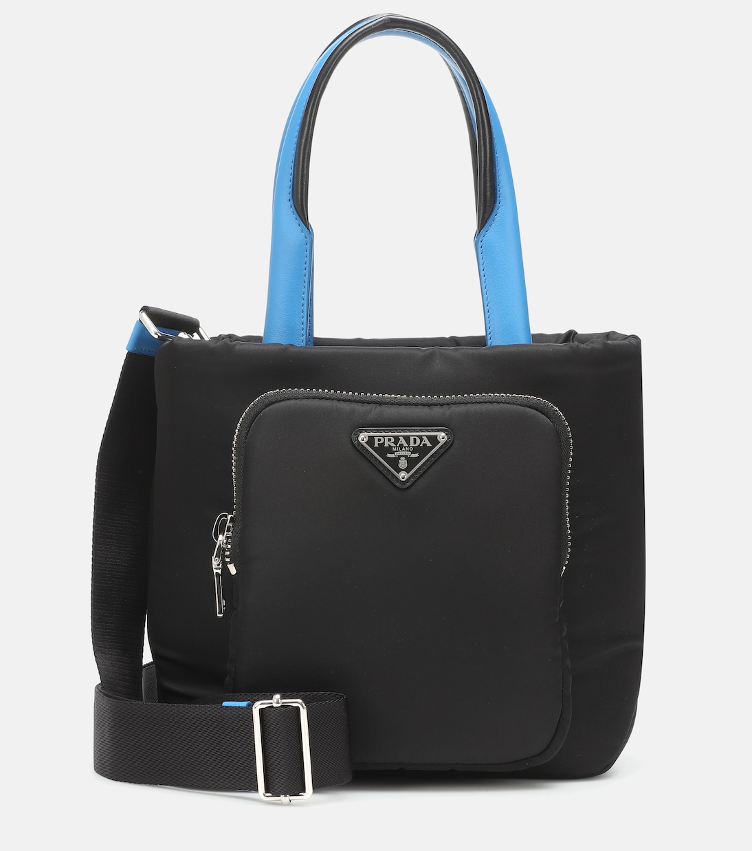 Leather trimmed nylon tote in black Prada Mytheresa