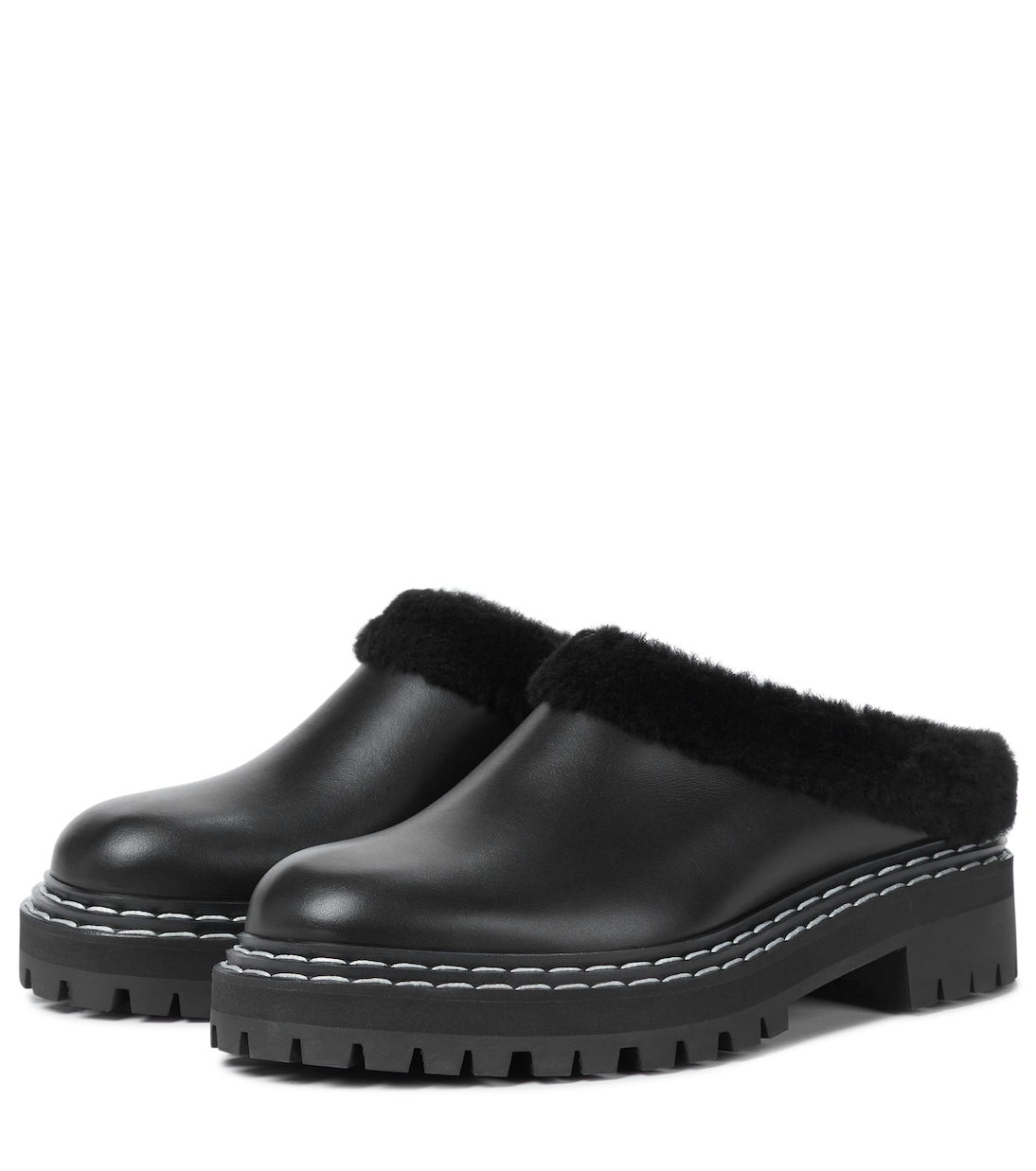Slippers aus Leder mit Shearling | Proenza Schouler