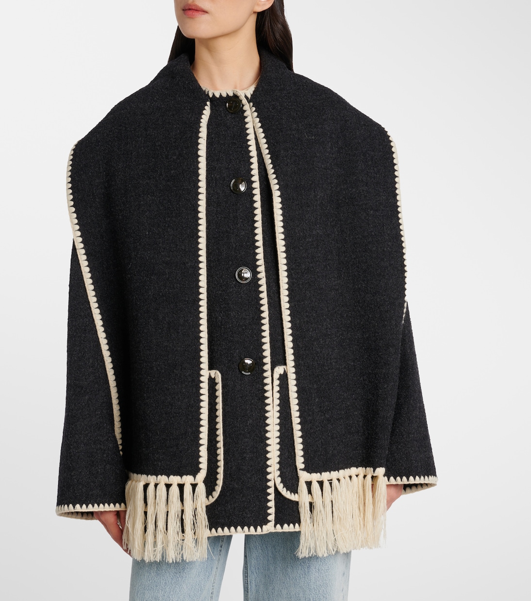 Chaqueta de mezcla de lana bordada con bufanda | Toteme