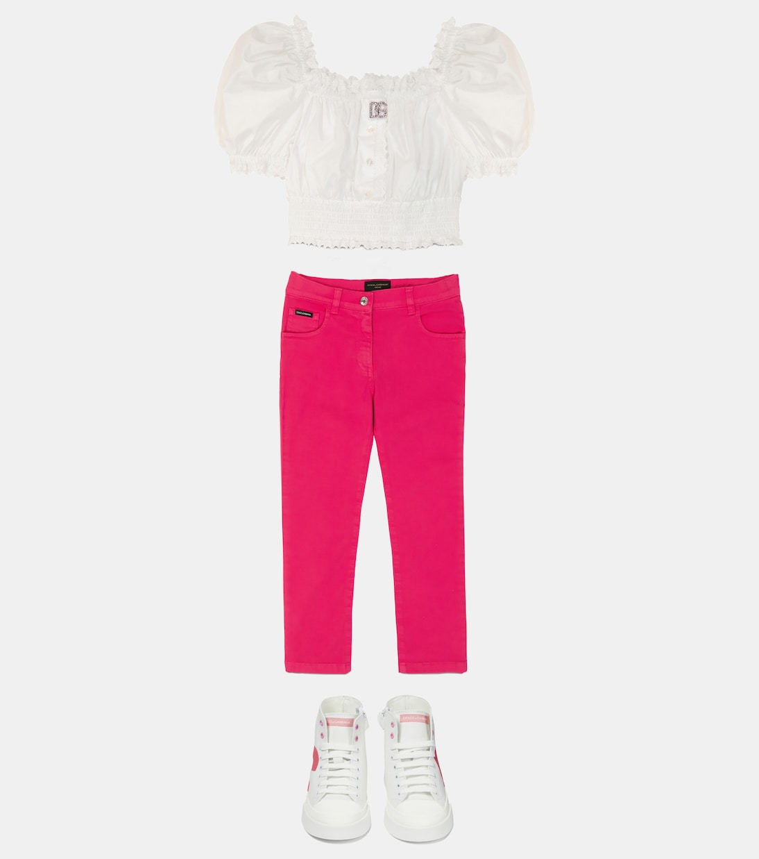 Top aus Baumwolle mit Lochspitze | Dolce&Gabbana Kids