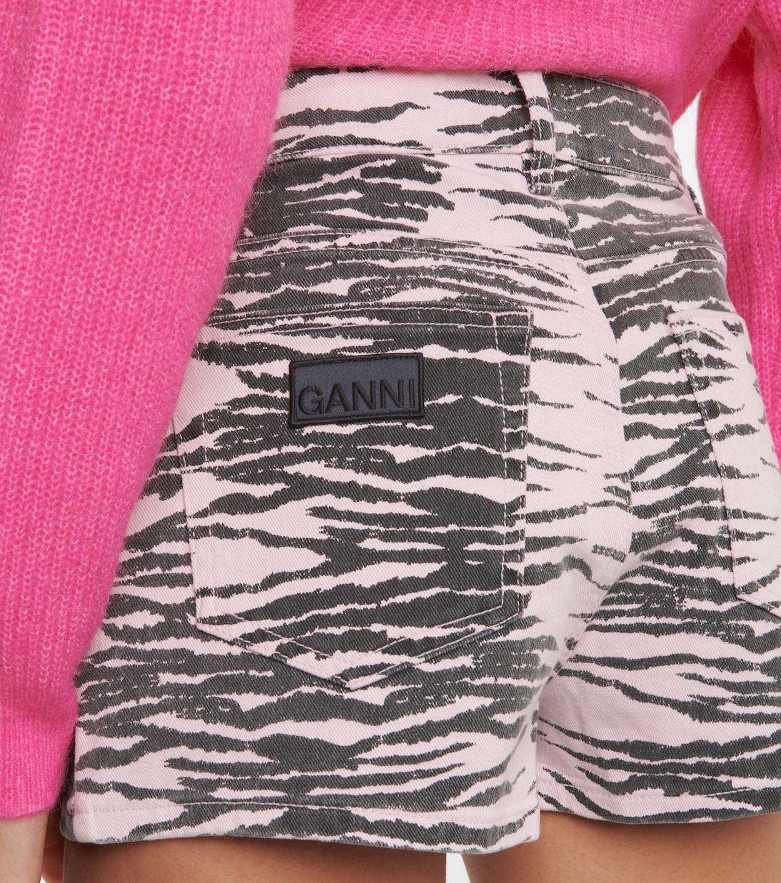 Shorts di jeans a vita alta con stampa | Ganni