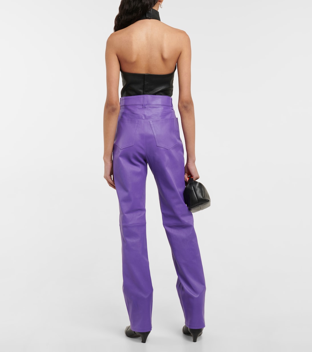 Pantalon droit Terry à taille haute en cuir | Stouls