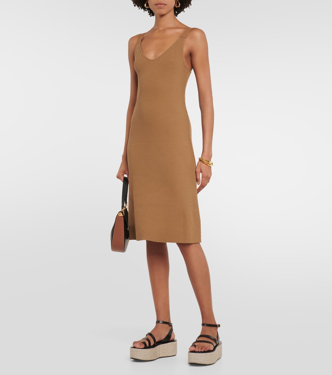 Ribbed-knit cotton-blend midi dress | Vince