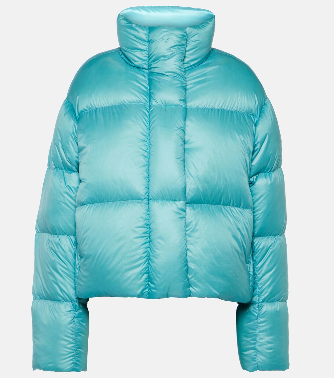 Blue puffer jacket cropped hotsell