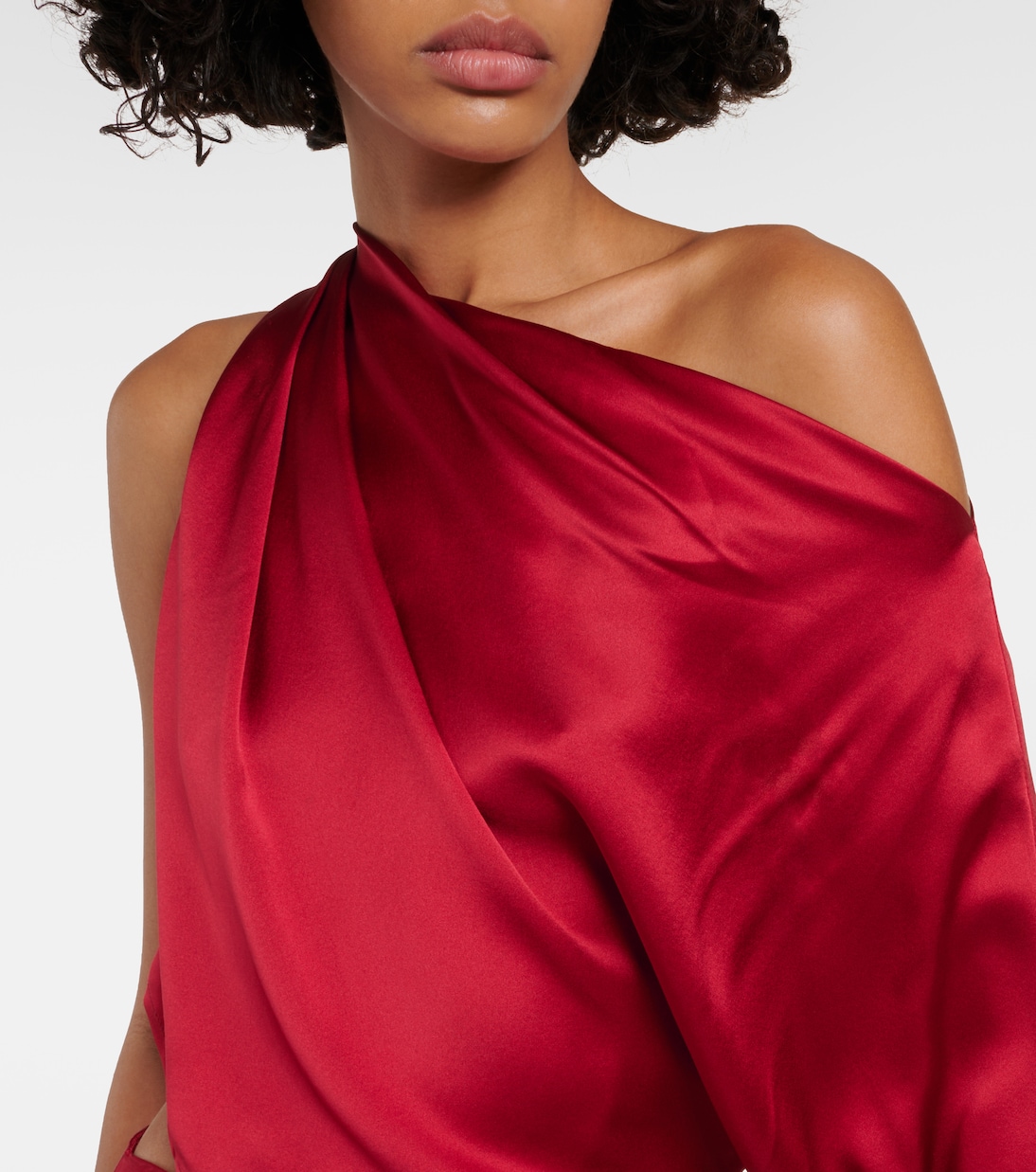 Draped one-shoulder silk satin top | The Sei