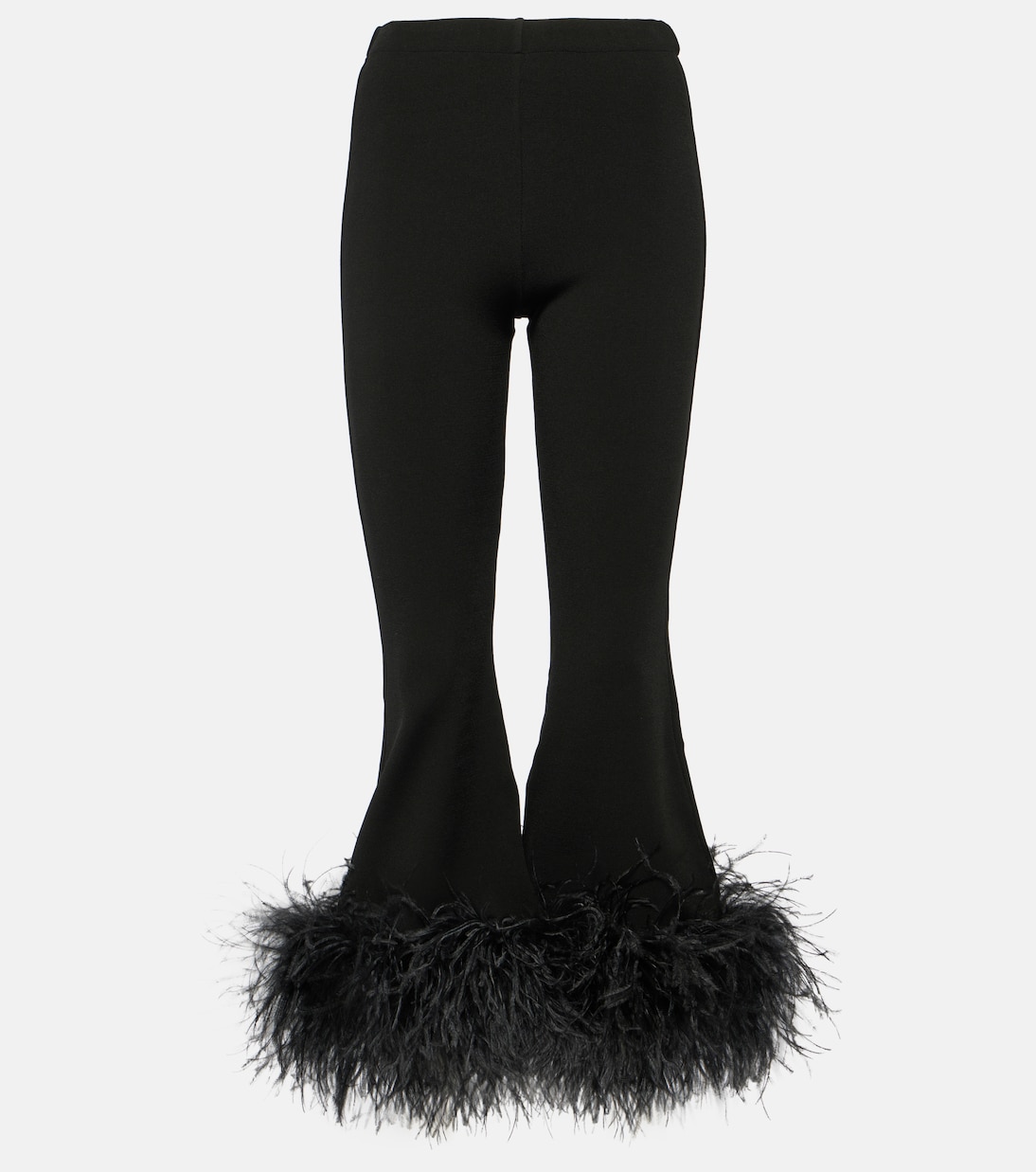 Feather-trimmed high-rise flared pants | Valentino