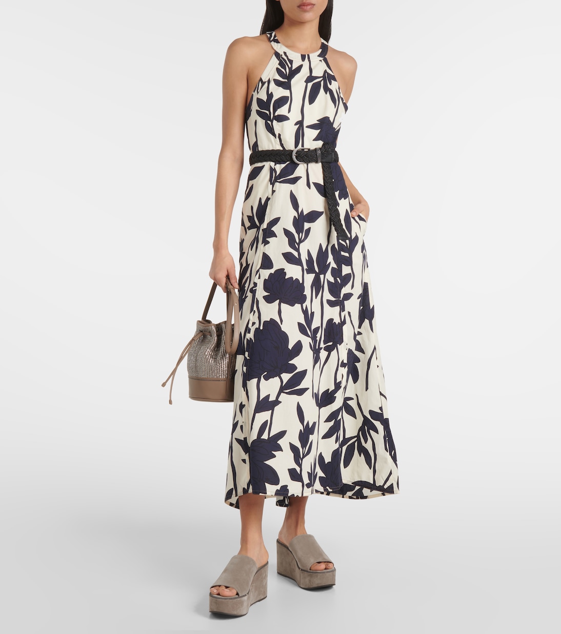 Vestido midi de algodón floral | Brunello Cucinelli