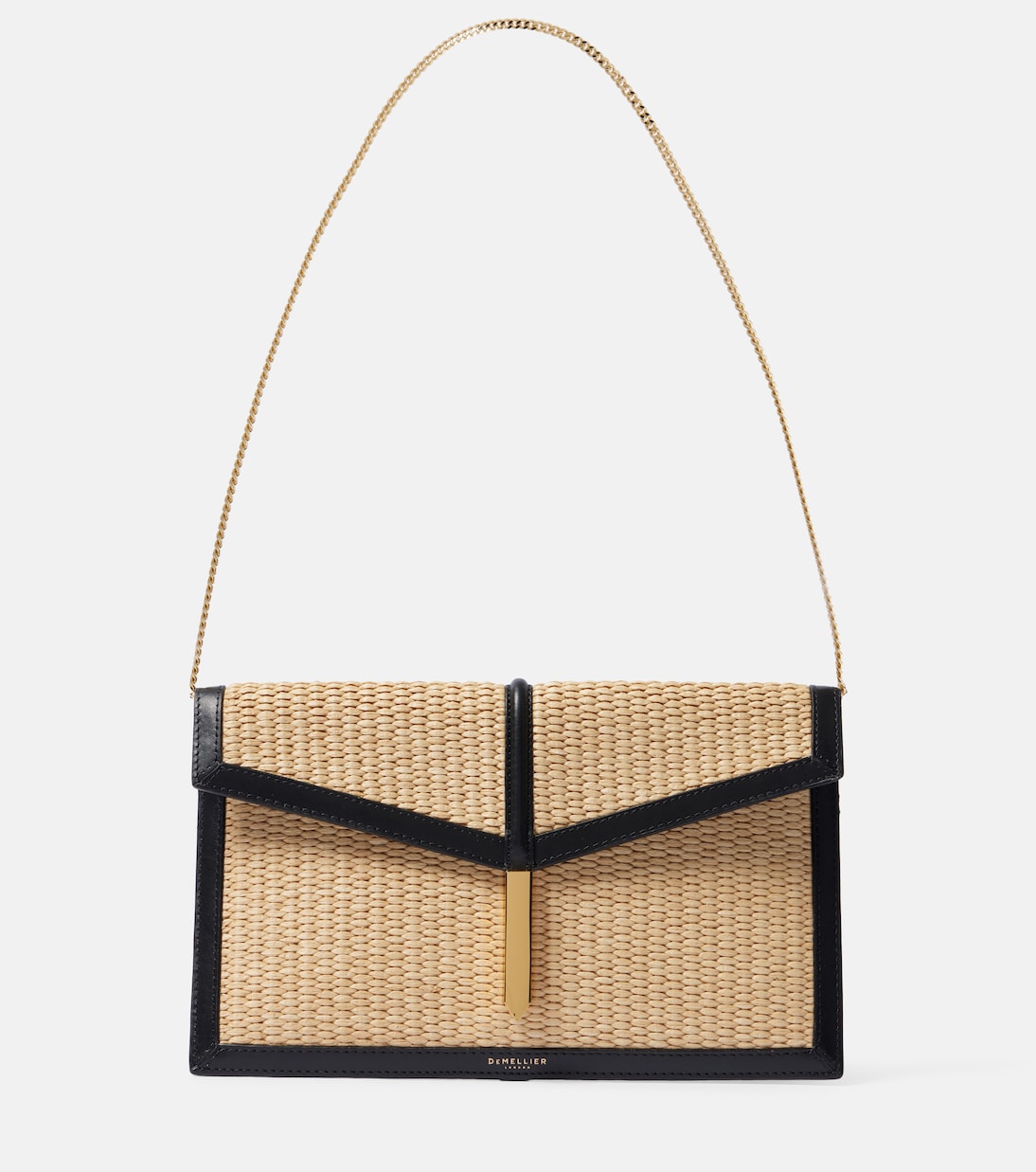 Tokyo leather-trimmed raffia clutch | DeMellier