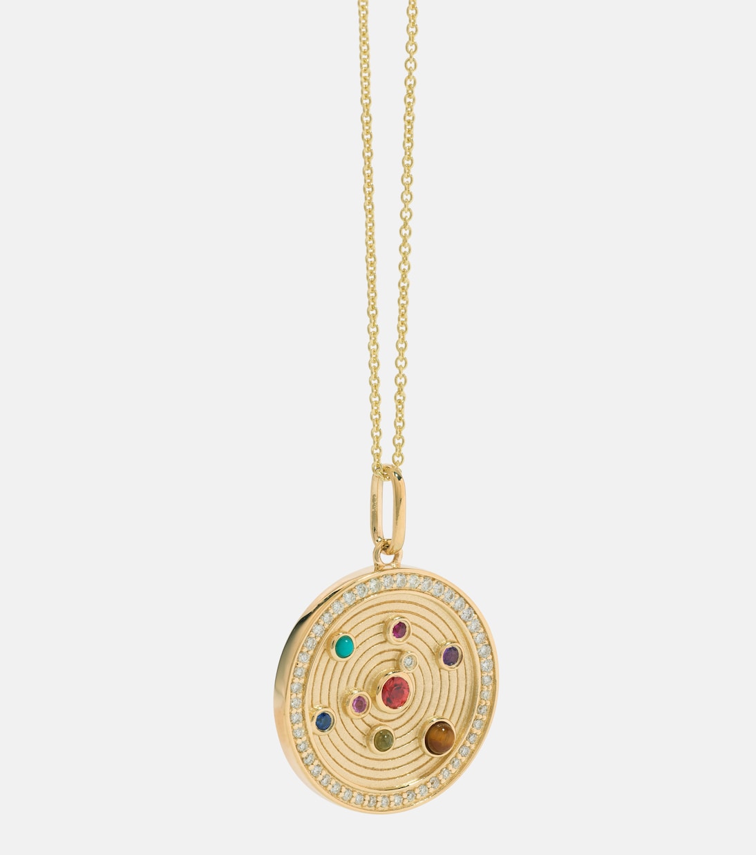 Collar con colgante The Universe Coin de oro de 14 ct con piedras | Sydney Evan
