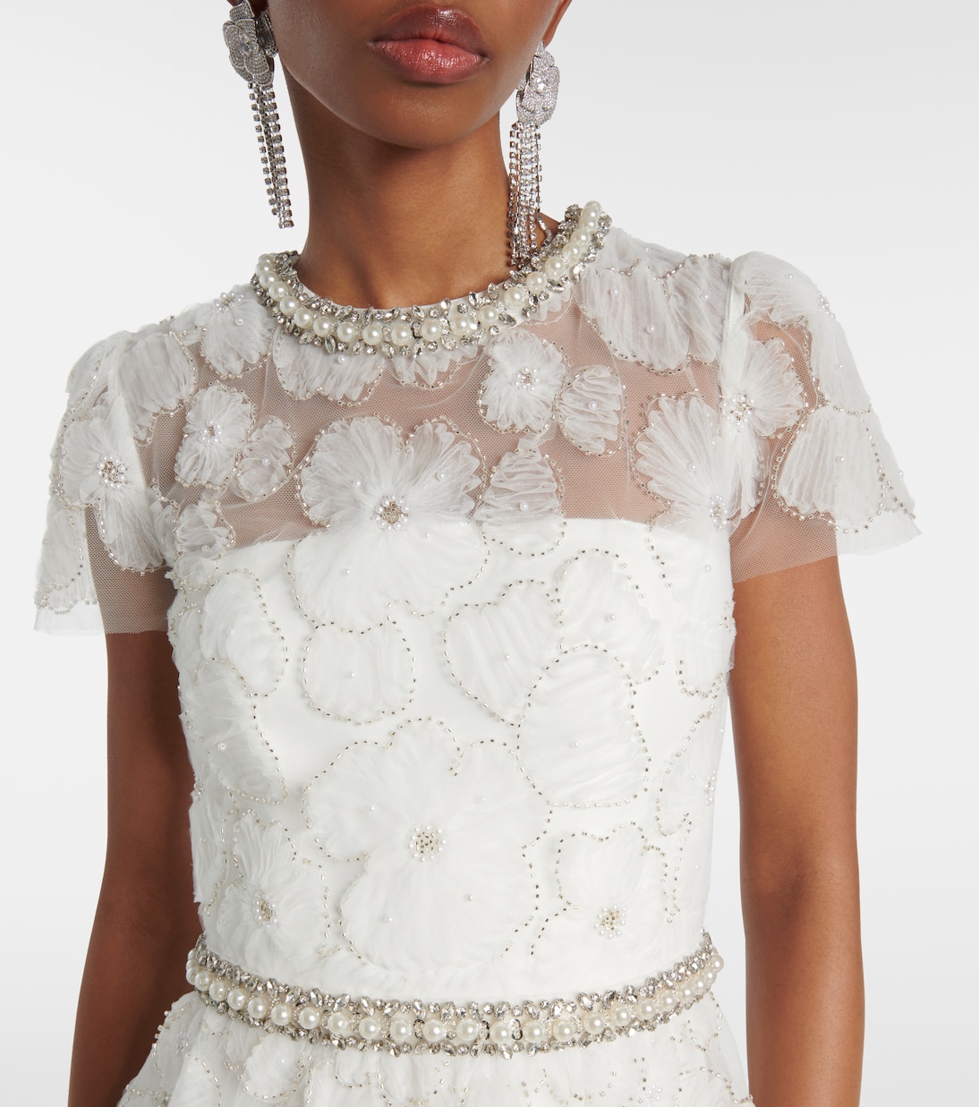 Bridal - Abito midi in tulle con perline | Self-Portrait