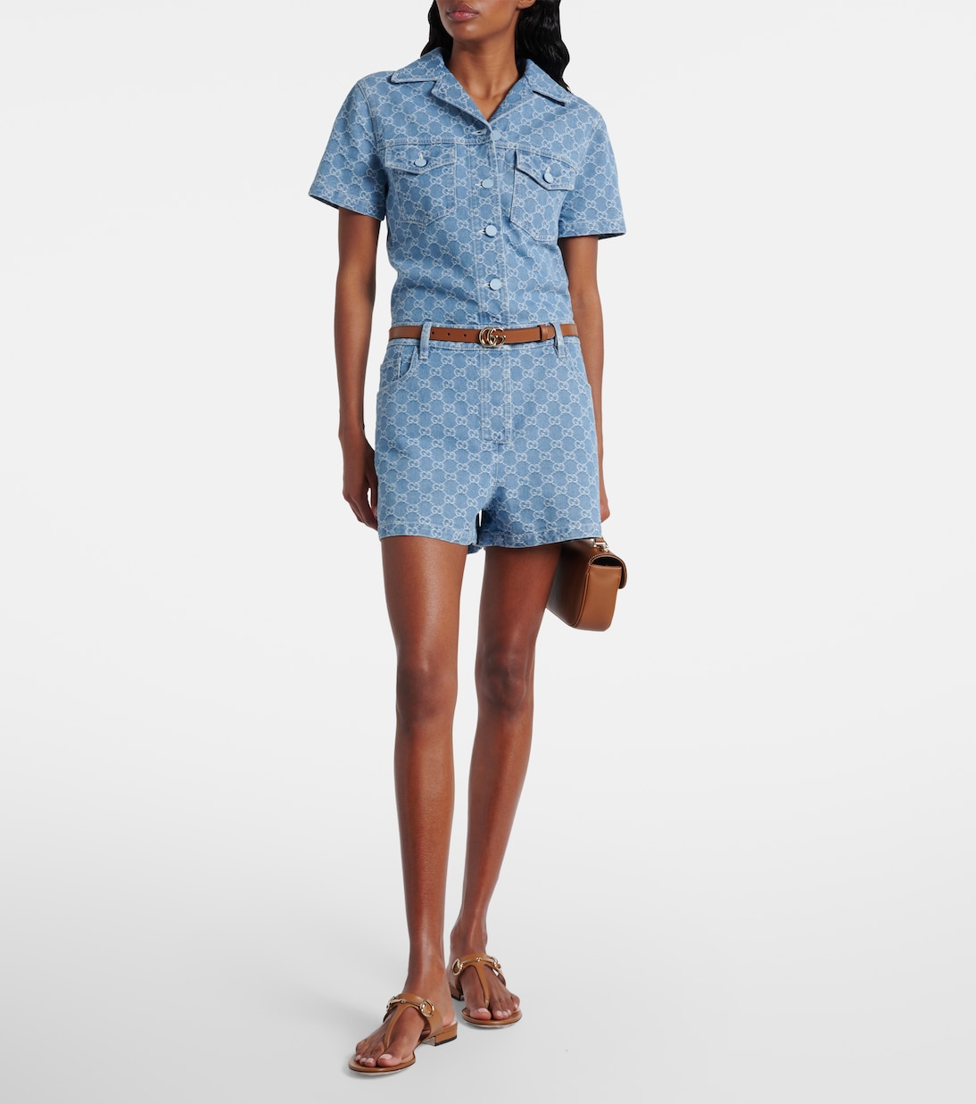 GG denim jacquard romper | Gucci