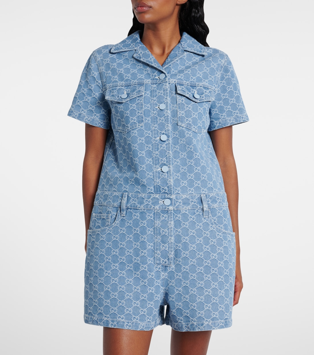 GG denim jacquard romper | Gucci
