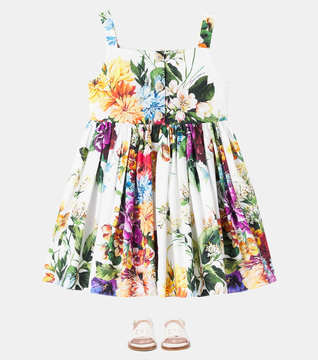 Abito in popeline di cotone con stampa floreale | Dolce&Gabbana Kids