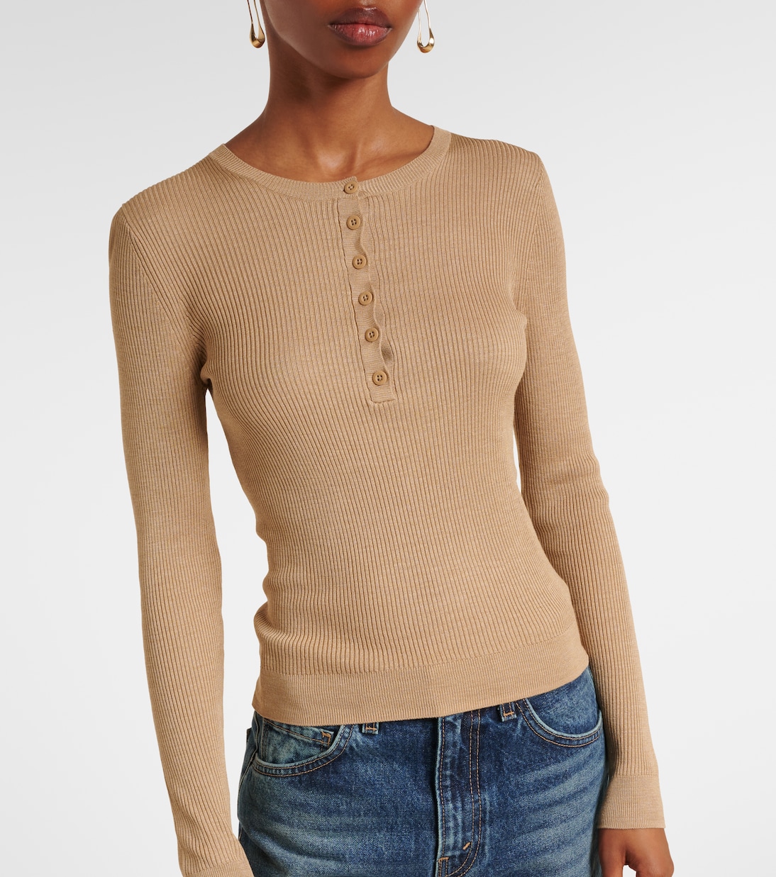 Kyrie ribbed-knit silk Henley shirt | Nili Lotan