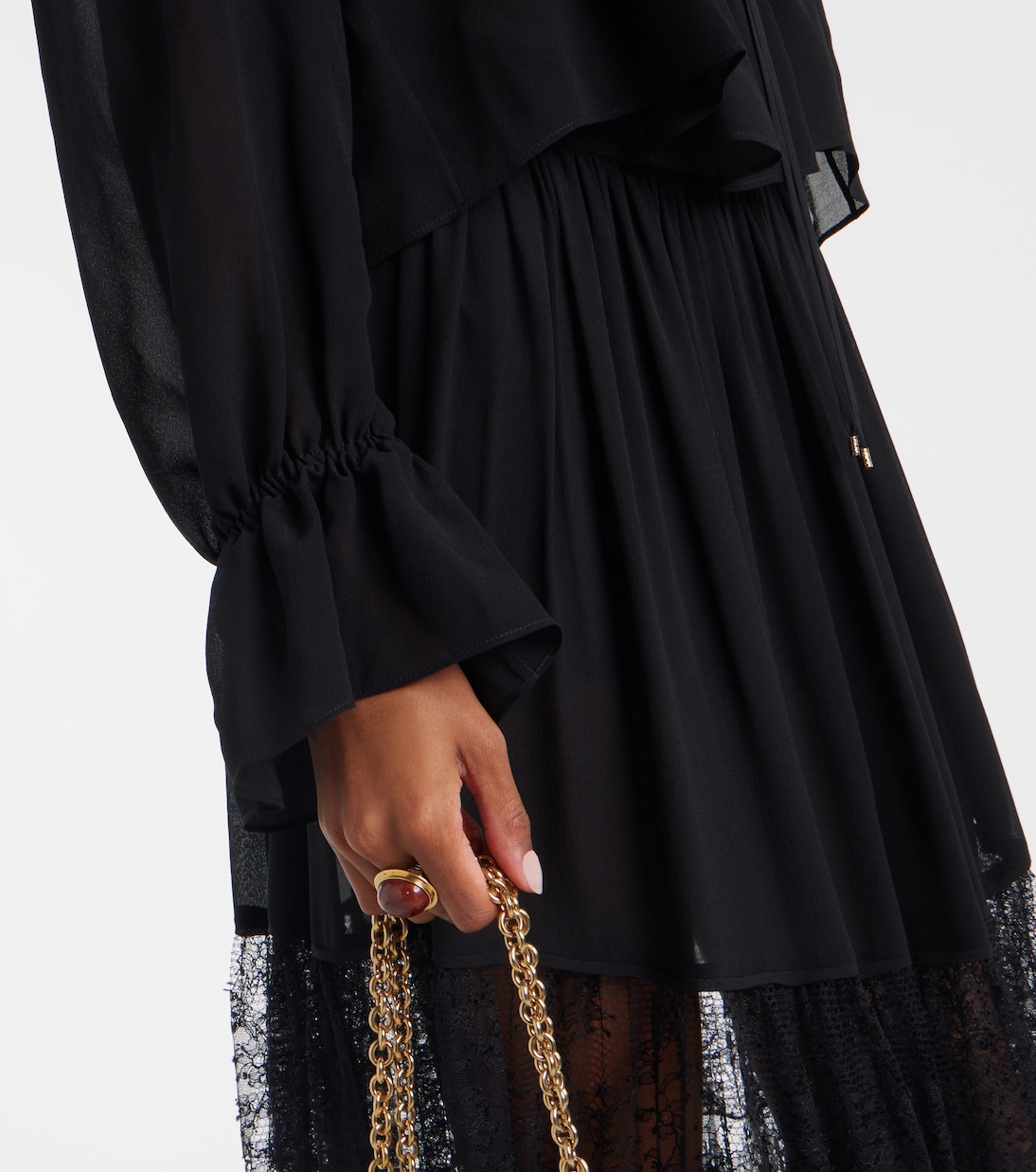 Gathered lace-trimmed silk georgette blouse | Chloé