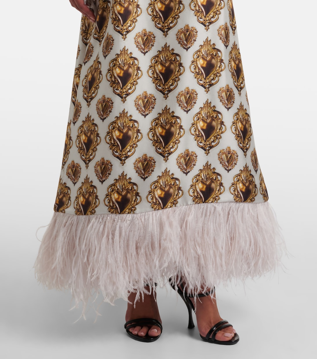 Feather-trimmed printed silk maxi dress | Dolce&Gabbana
