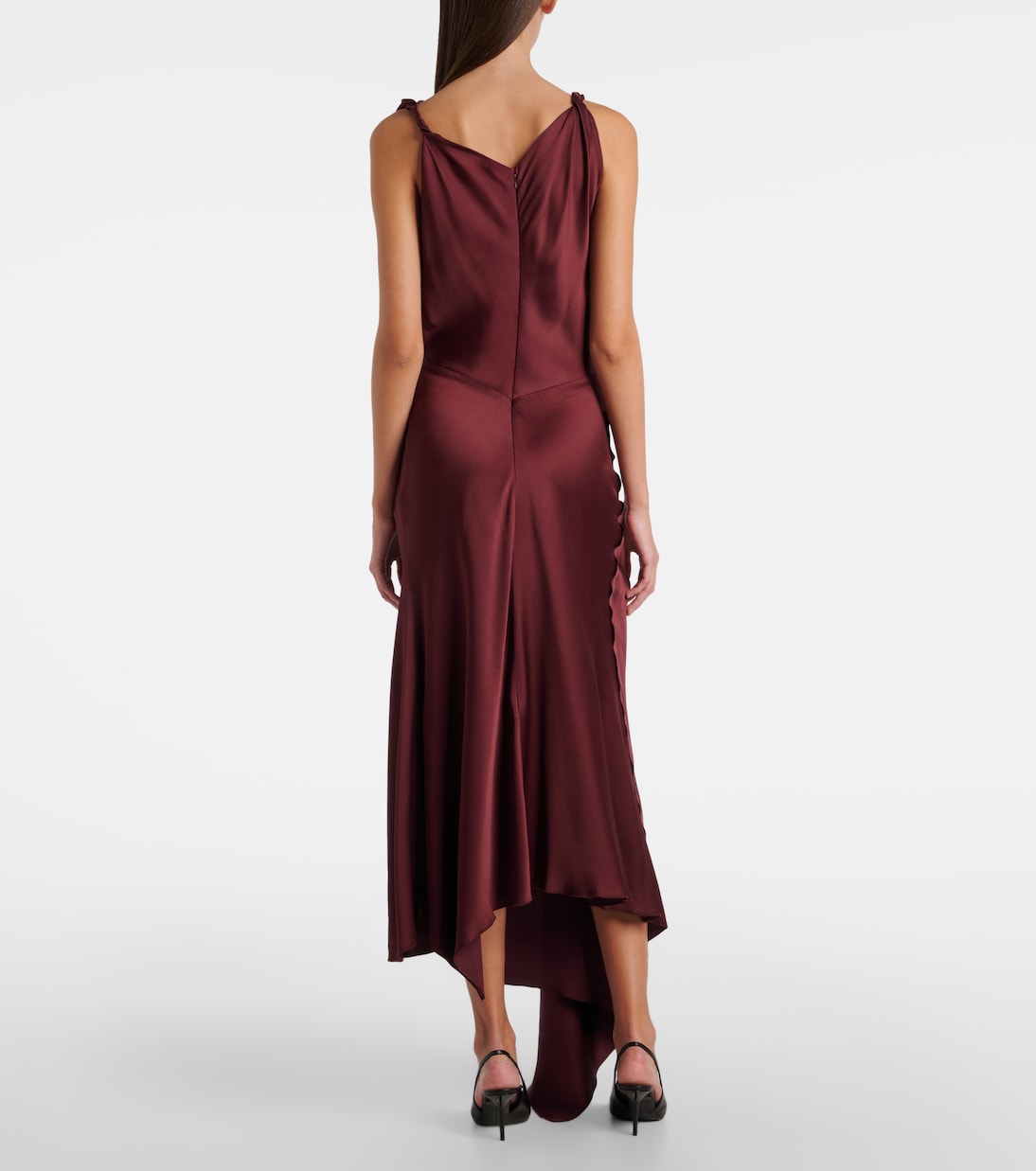 Abito midi asimmetrico in raso drappeggiato | Victoria Beckham
