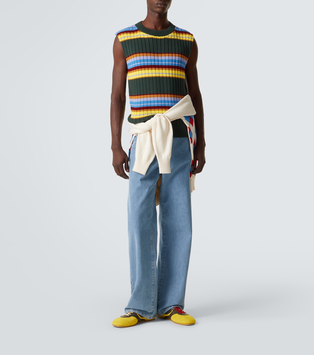 스트라이프 코튼 울 스웨터 베스트 | Dries Van Noten