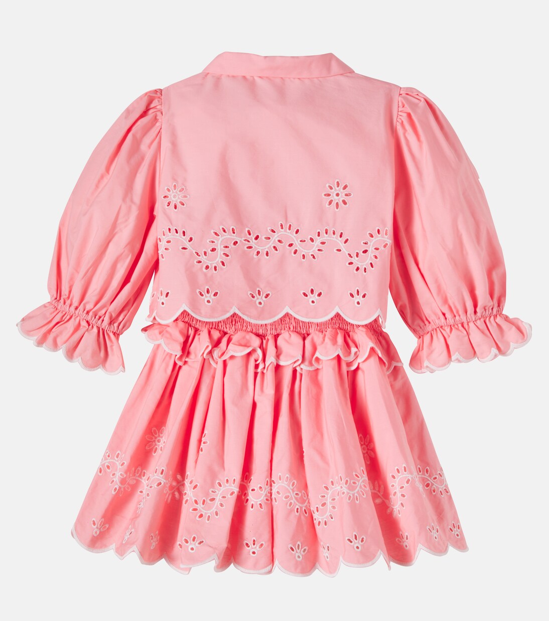 Ruffled broderie anglaise cotton shirt and skirt set | Patachou
