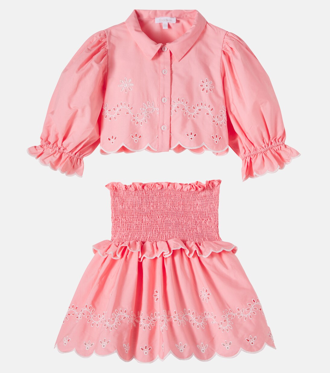 Ruffled broderie anglaise cotton shirt and skirt set | Patachou