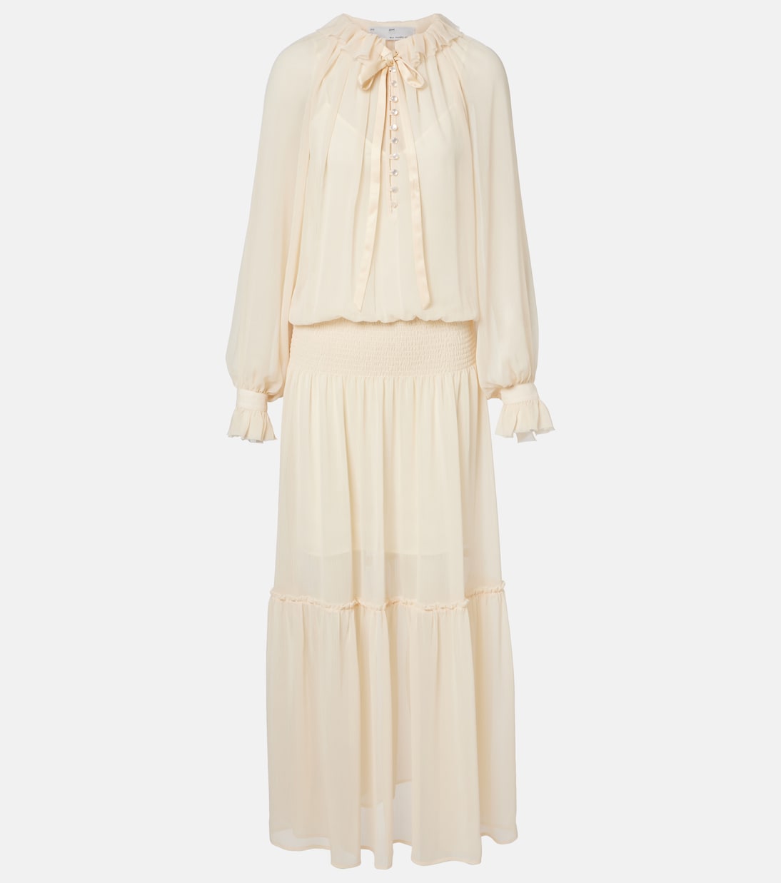 Shirred tie-neck maxi dress | Xu Zhi