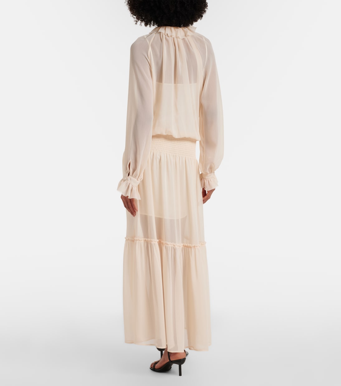 Shirred tie-neck maxi dress | Xu Zhi