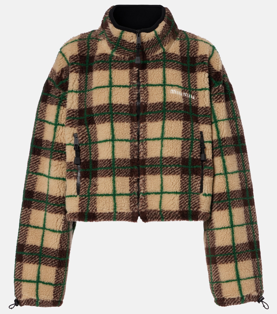 Plaid cropped fleece jacket | Miu Miu