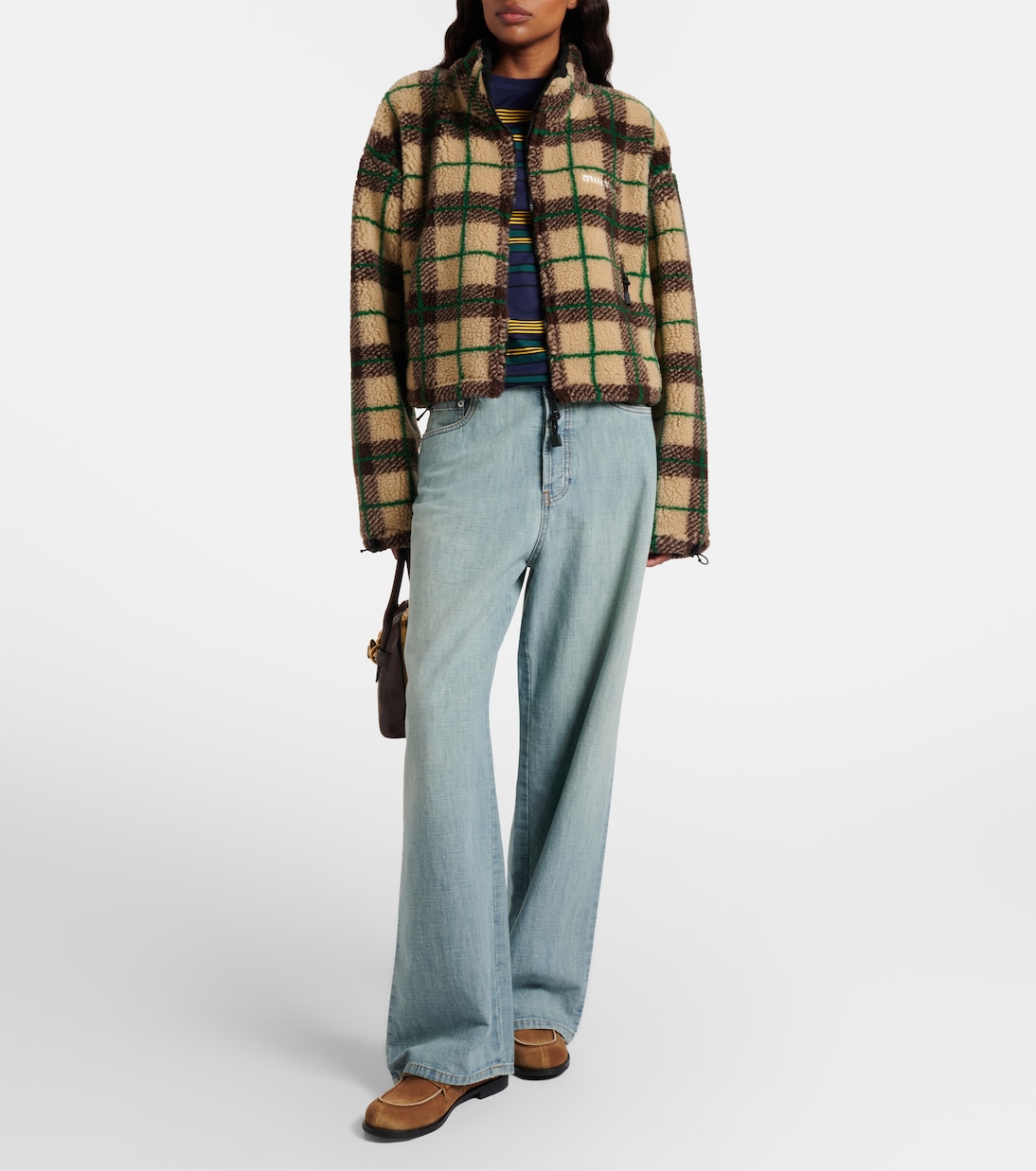 Plaid cropped fleece jacket | Miu Miu