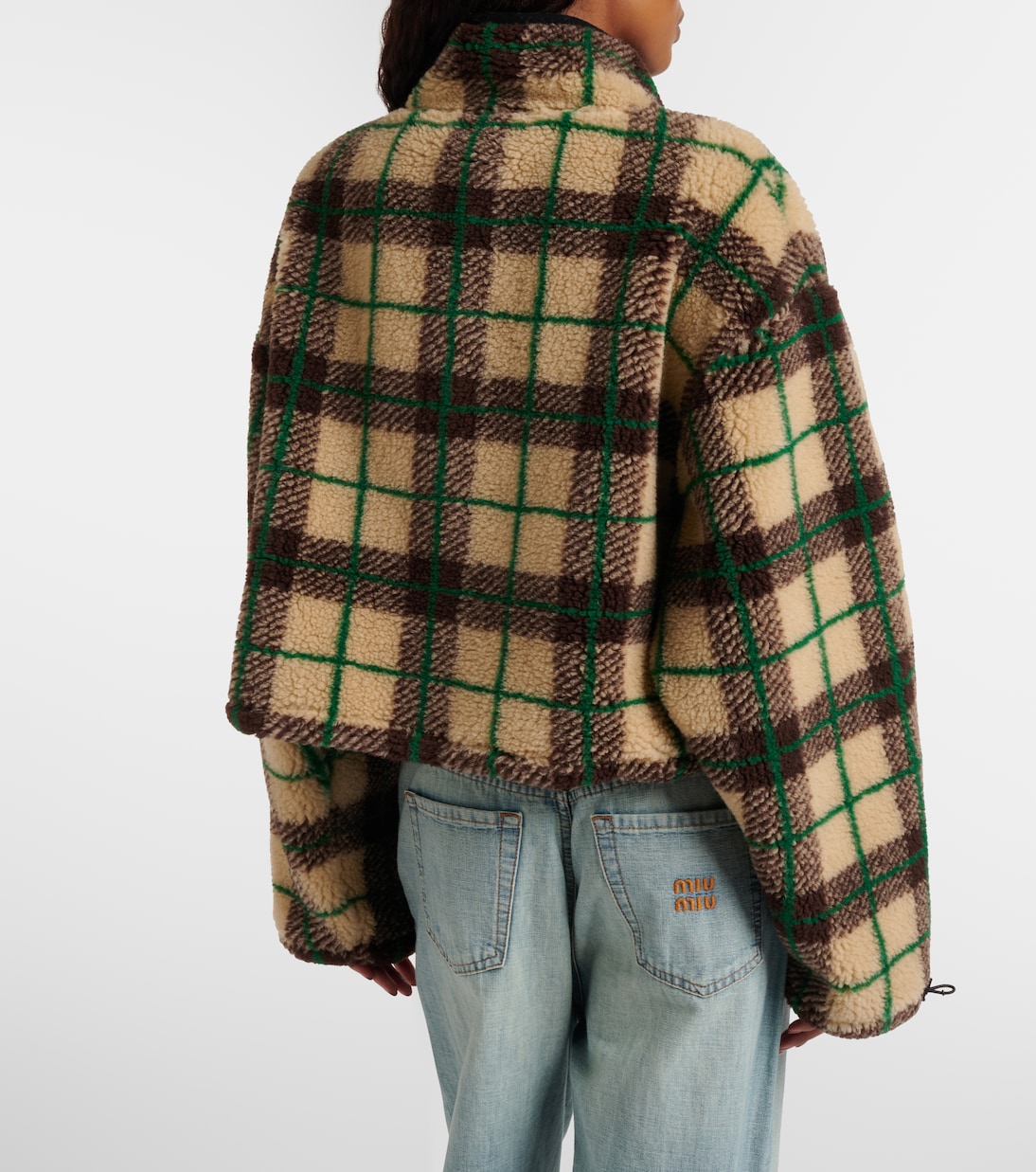 Plaid cropped fleece jacket | Miu Miu